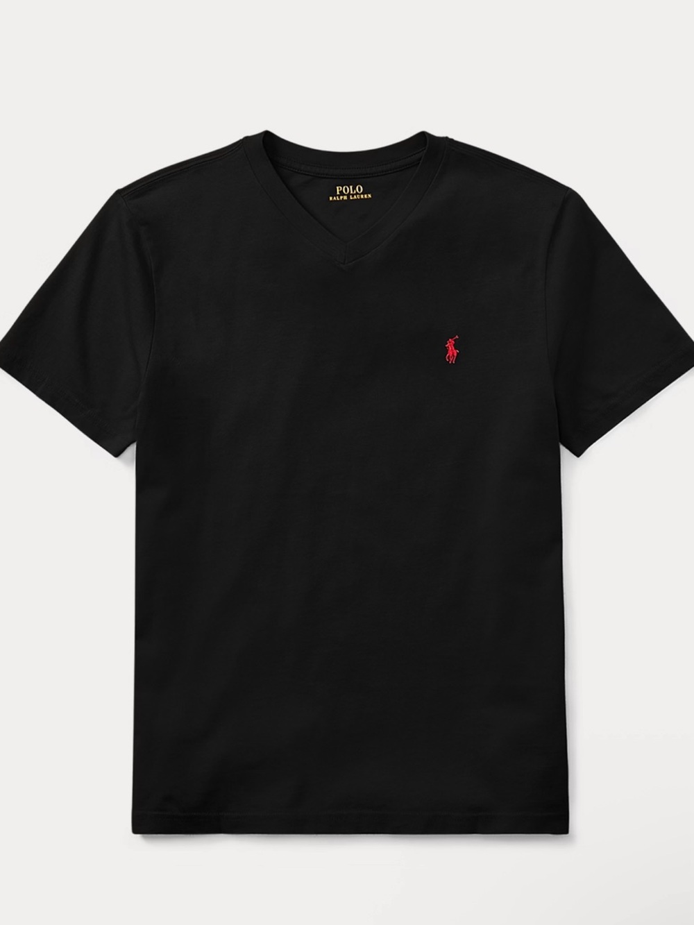 Polo by Ralph Lauren Black Cotton Jersey V-Neck Tee with Red Pony